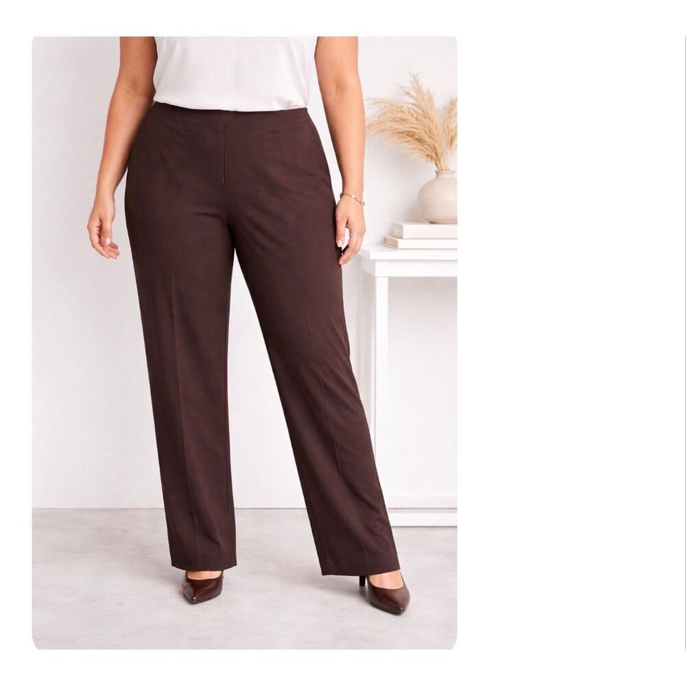 Doncaster Collection $290 Flat Front Dress Pants Brown High Rise size 18 NWT